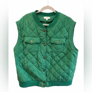 OPPY Green Hunter Style Quilted Vest Size 1X Spring Layering Snap-up